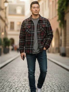 B.C. Clothing Co. Heritage Textured Flannel Shirt Red L NWT